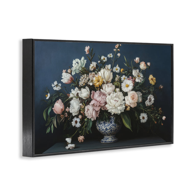 Vase Moody Blue, H 12 po x l 18 po, Giclée encadrée noir minuit