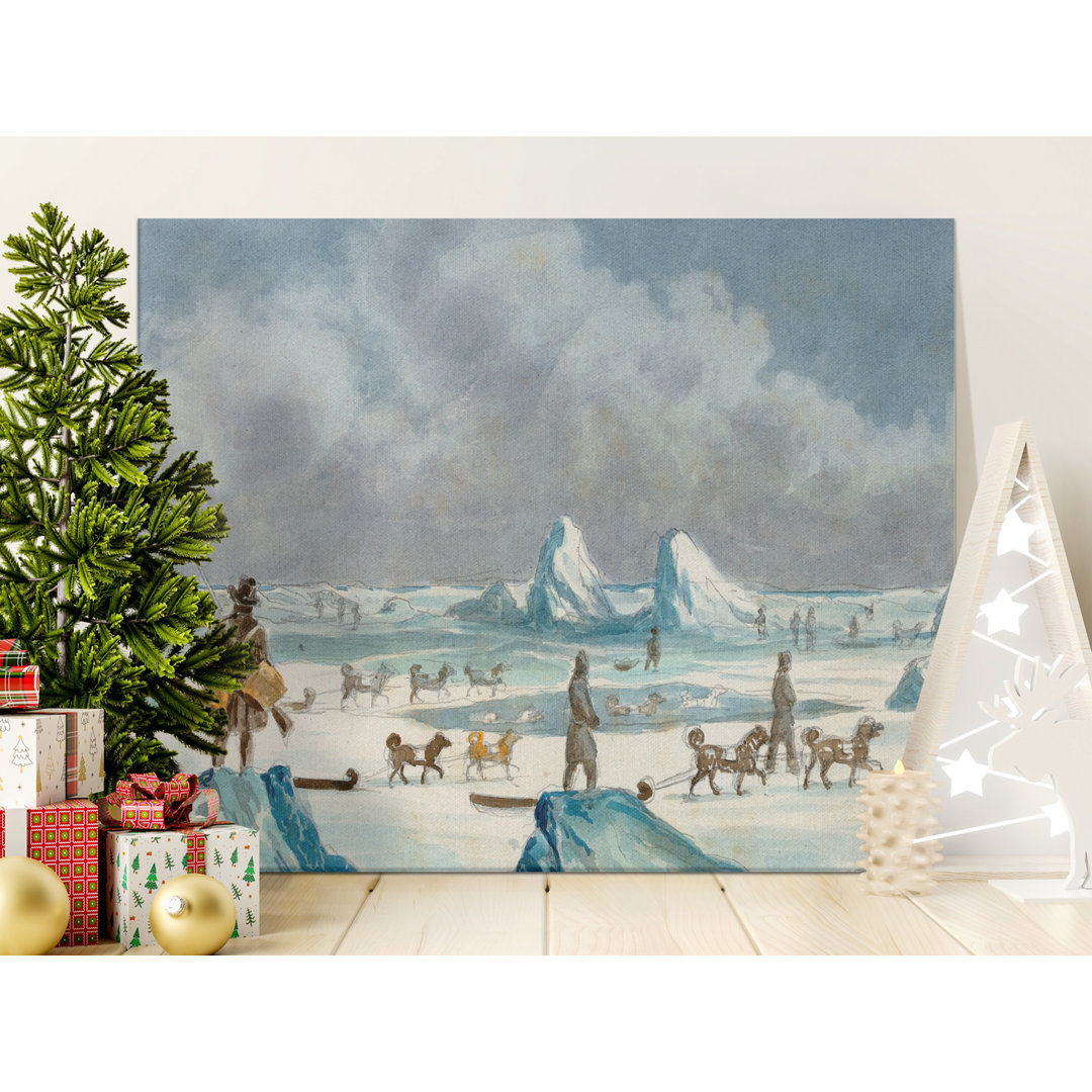 Arctic Expedition Canvas Wall Art, Dog Sled Team Print, Gallery Wrapped, Ready to Hang, Vintage Landscape, Archival Quality