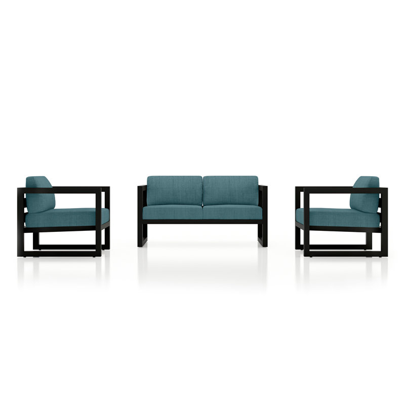 Avion 3 Piece Loveseat Set, Canvas Charcoal Sunbrella® Canvas, Black