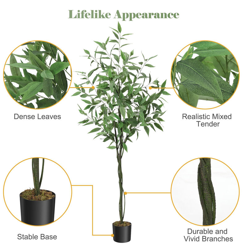 Faux eucalyptus artificiels avec eucalyptus, H 72 po x l 6 po x P 6 po