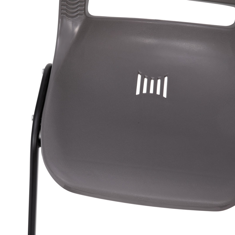 Gray Plastic Armless Stacking Chair with Black Metal Frame