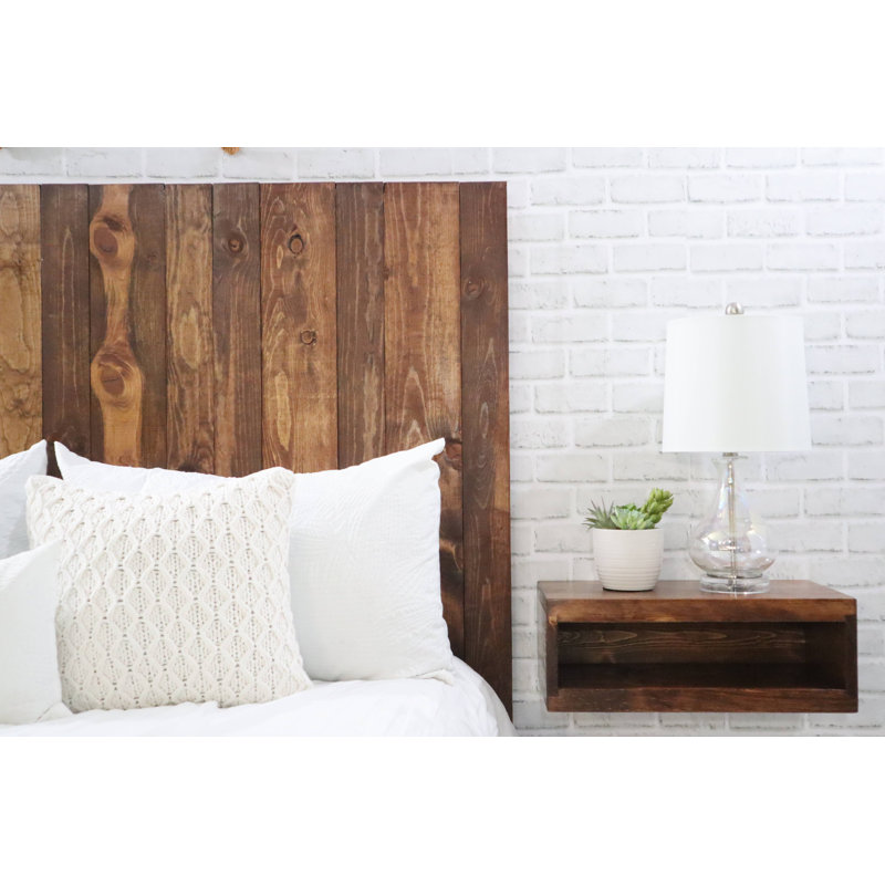 Tête de lit murale en bois massif Ashleah, Brun sexy, Double