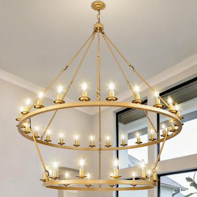 Mccormick 36-Light-Wagon Wheel Chandelier, Farmhouse Wagon Wheel Chandeliers For Dining Room, Round Chandelier For Living Room, Foyer, Entryway