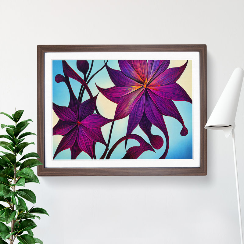 Cool Modern Flowers - Framed Print, 25cm H x 34cm W x 2cm D, Walnut Framed