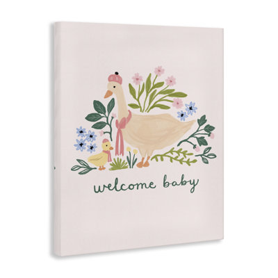 «Welcome Baby Floral Duck», art mural sur toile par Nina Muis