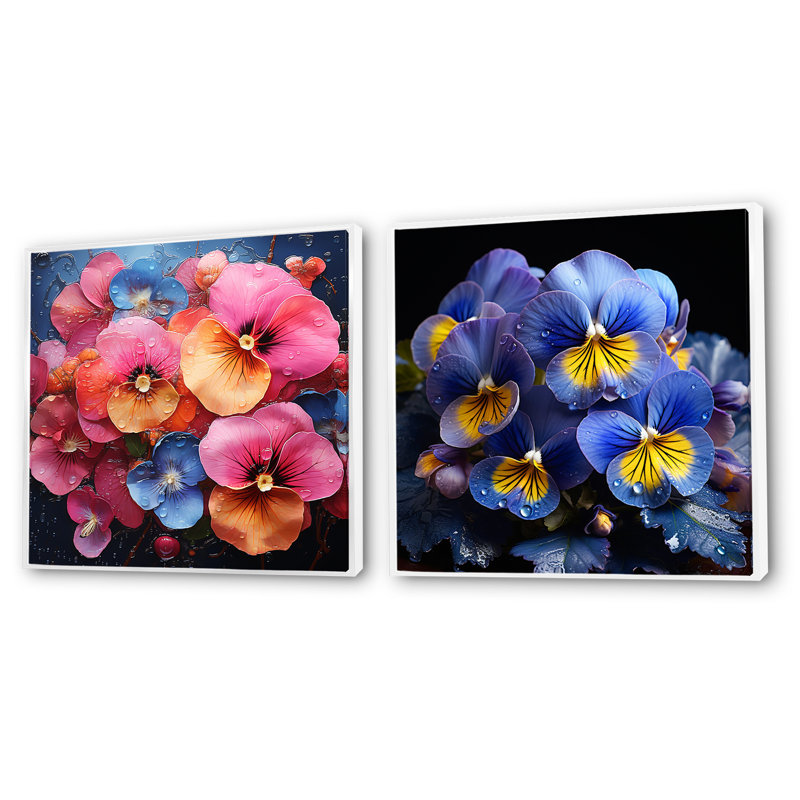 Neon Tropical Fantasy Pansys - Ensemble de 2 collages carrés, Cadre flottant blanc, H 30 po x l 61 po
