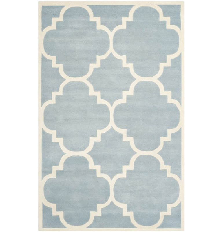 Blue and Ivory Hand-Tufted Wool Geometric 9' x 12' Rug