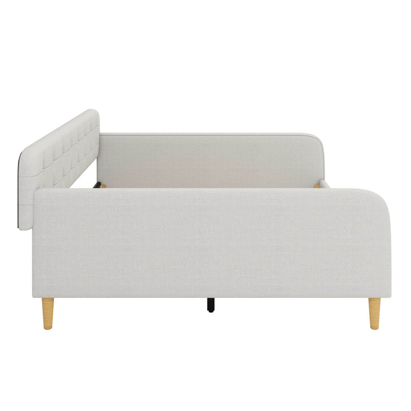 Grand lit de jour recouvert de tissu d'ameublement, Beige