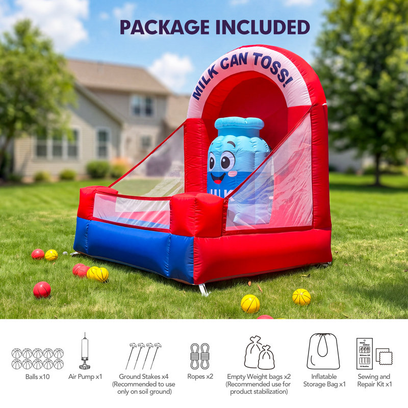 Jeu de lancer de balles gonflable Wellcomer de 1,8 m (6 pi) avec 10 balles et souffleur intégré, cible gonflable pour fêtes et événements dans le jardin.