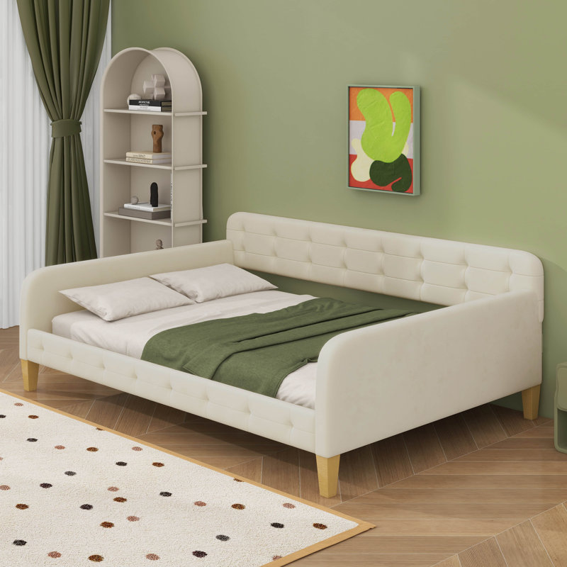 Upholstered Daybed With 4 Support Legs, Full, White