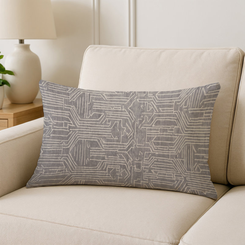 Coussin décoratif intérieur et extérieur Modern, Gris / blanc géométrique 1, Rectangle H 20 po x l 14 po