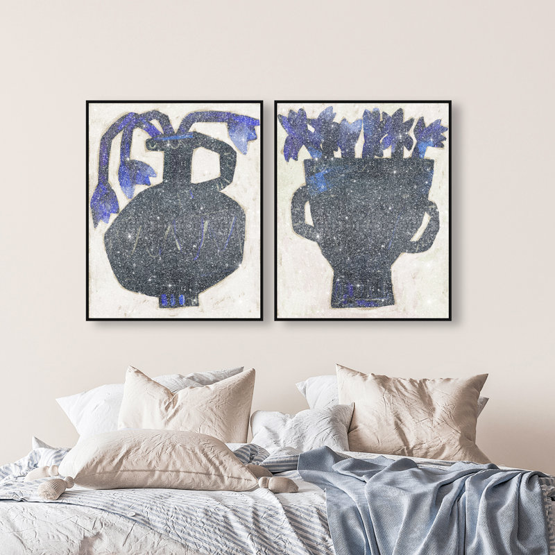 Indigo Vases Set Set by Oliver Gal, 74"H x 62"W, Black Floater Frame