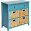 Console de couleur bleu sarcelle: espace de 6 tiroirs, devant de panier, bois, glissière en métal lisse Élément fonctionnel avec finition: côté