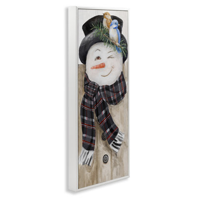 «Snowman Wink Winter Birds Rustic Plaid Scarf XL», art mural sur toile tendue par Lanie Loreth