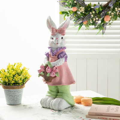 Décoration de table 17,5 "H en résine de Pâques avec panier de fleurs