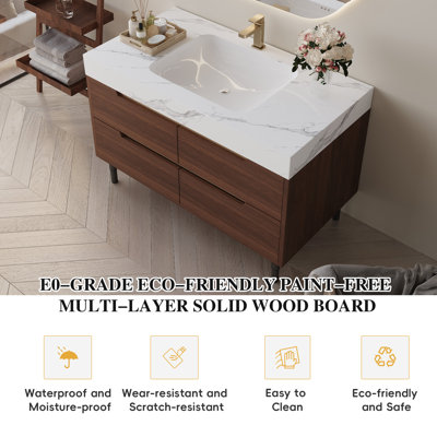 35.4" Modern Bathroom Vanity with Sink & Sintered Stone Top, Waterproof Multi-layer Wood, Drawers Storage, Freestanding & Wall Mount