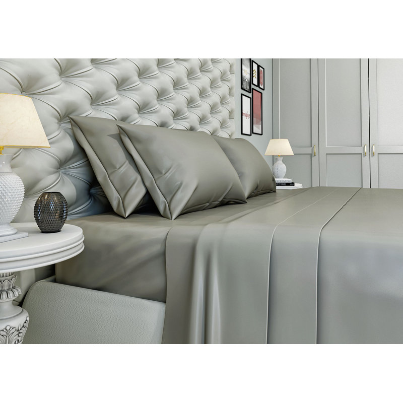 Ensemble de draps en coton pima 400 fils Luxury, Ensemble de draps pour lit double avec 2 taies d'o, gris