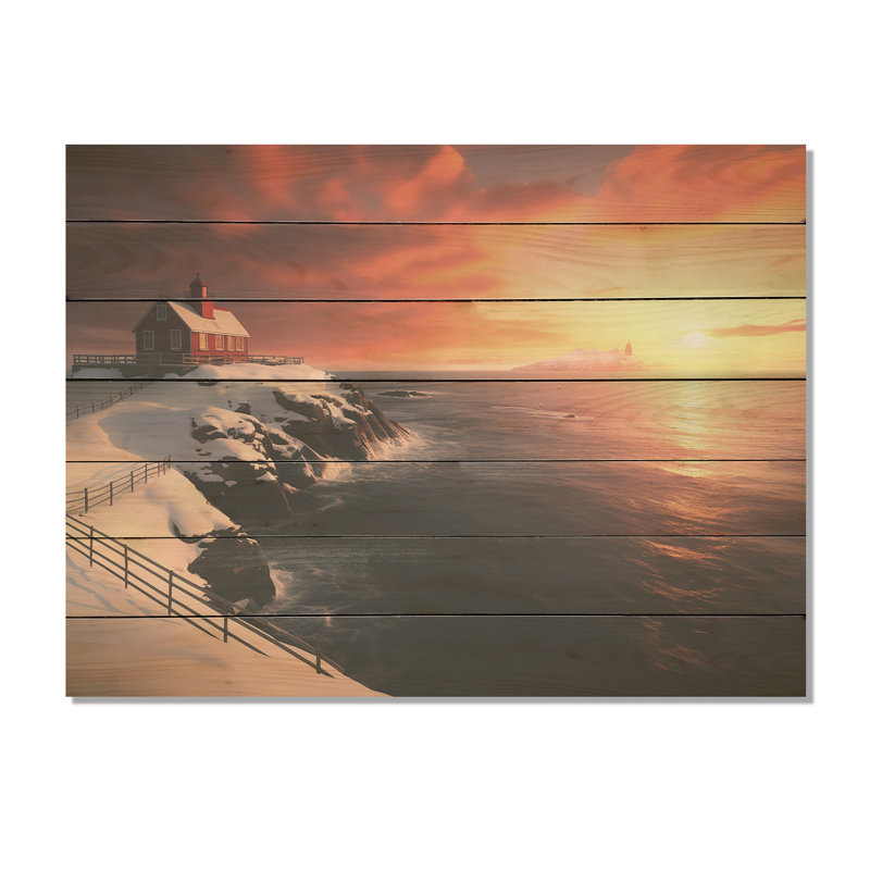 Garde-phare côtier en Alaska III - phare de plage sur bois, H 30 po x l 40 po x P 0,78 po