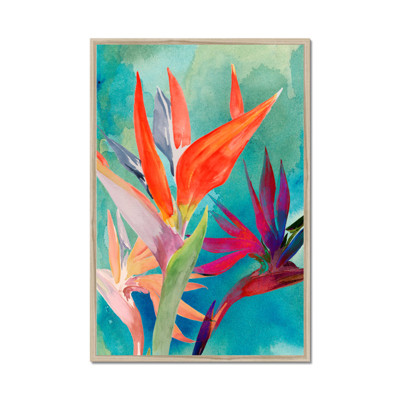 Vivid Birds of Paradise I by Jennifer Paxton Parker - Painting, 50cm H x 34cm W, Natural Wood Single Picture Framed Paper