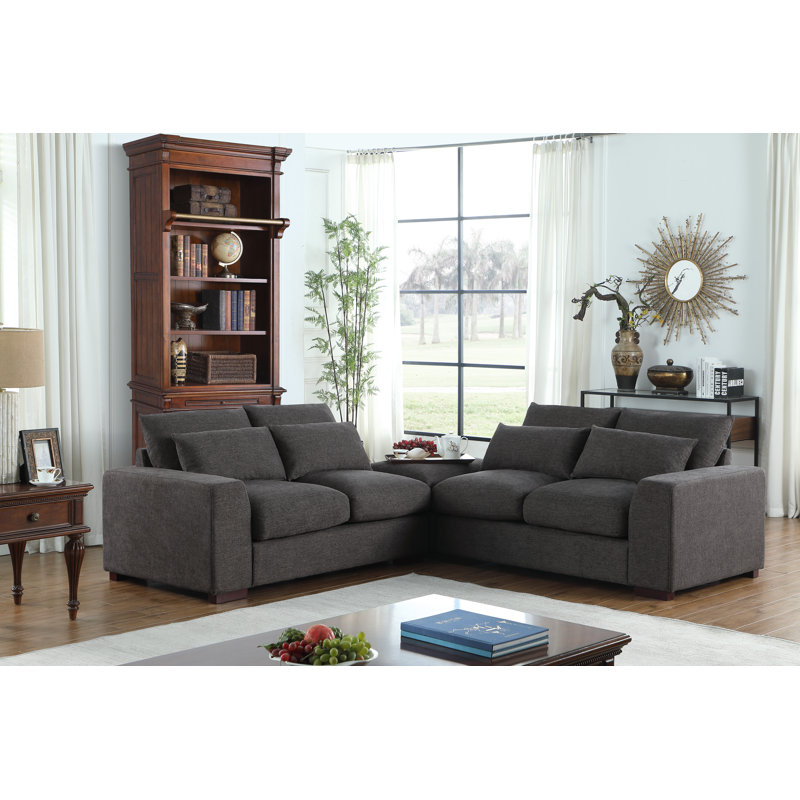 123" Wide Reversible Modular Sofa with Ottoman, Dark Gray Linen Blend