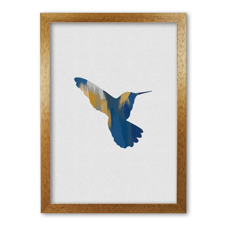 Hummingbird Blue & Yellow II - Print, 60 cm H x 42 cm W x 5 cm D, Honey Oak Frame