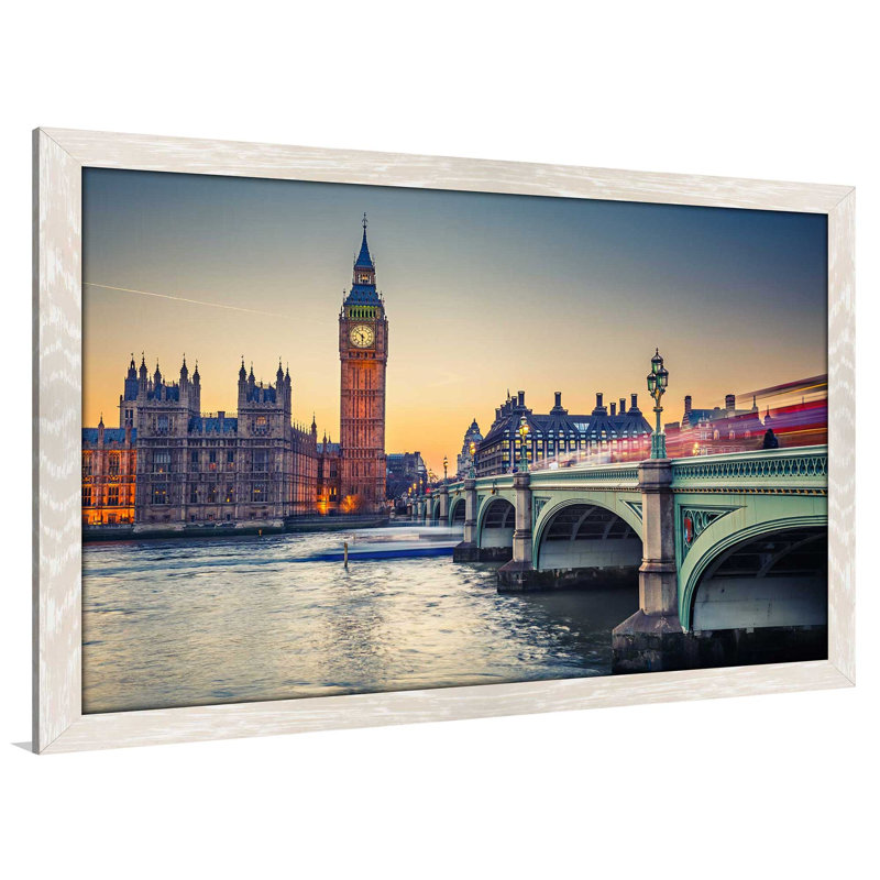 " Big Ben ", 21.5" H x 27.5" W x 0.75" D, Cream Distressed Framed