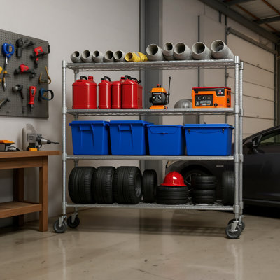 Heavy Duty Metal Wire Shelving Unit With Wheels, 800 Lb Capacity, Adjustable Garage Storage Rack