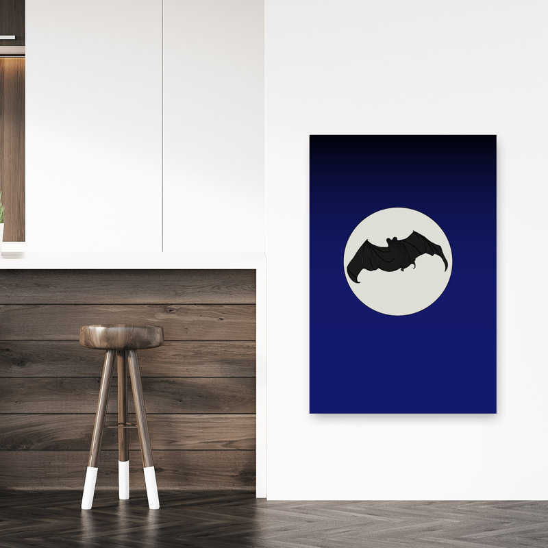 Chauve-souris sous la pleine lune - Illustration murale abstraite contemporaine représentant une chauve-souris dans un paysage faunique.