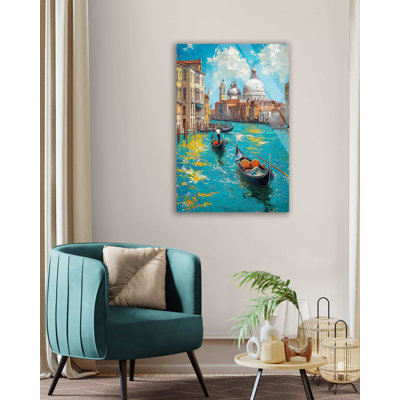 Venice Grand Canal Tempered Glass Wall Art, Gondola Oil Painting Style - Italian Cityscape Vista, Santa Maria Salute Print, Large Vibrant Decor