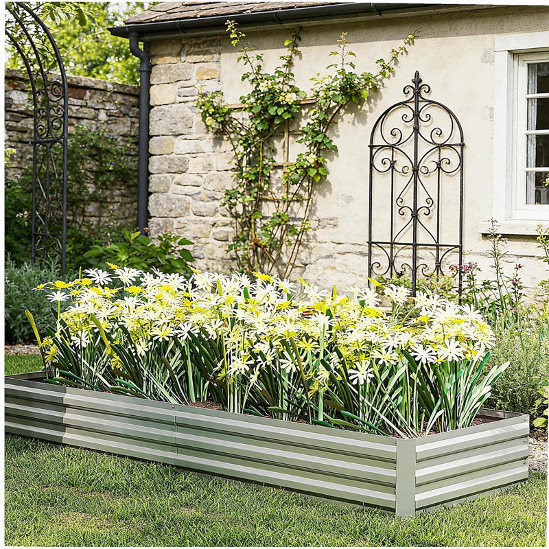 Flower Box,Plant Box,Garden Bed,Metal Raised Planter Box, Silver, 2