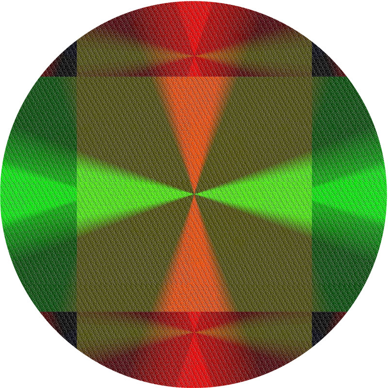 Tapis vert/rouge/orange à motifs, Rond 7 pi