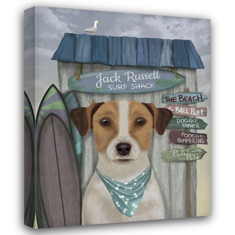 Art sur toile tendue Astoria Grand Fab Funky Gallery, Jack Russell Surf Shack, H 45 po x l 36 po