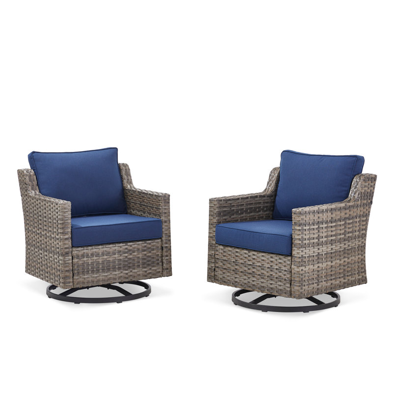 Red Barrel Studio® Outdoor Patio Rocker Swivel Chairs,Patio Wicker Rattan Chair Set Of 2 With Cushions, All-Weather PE Rattan Outdoor Conversation Set For Balcony, Poolside, Porch,