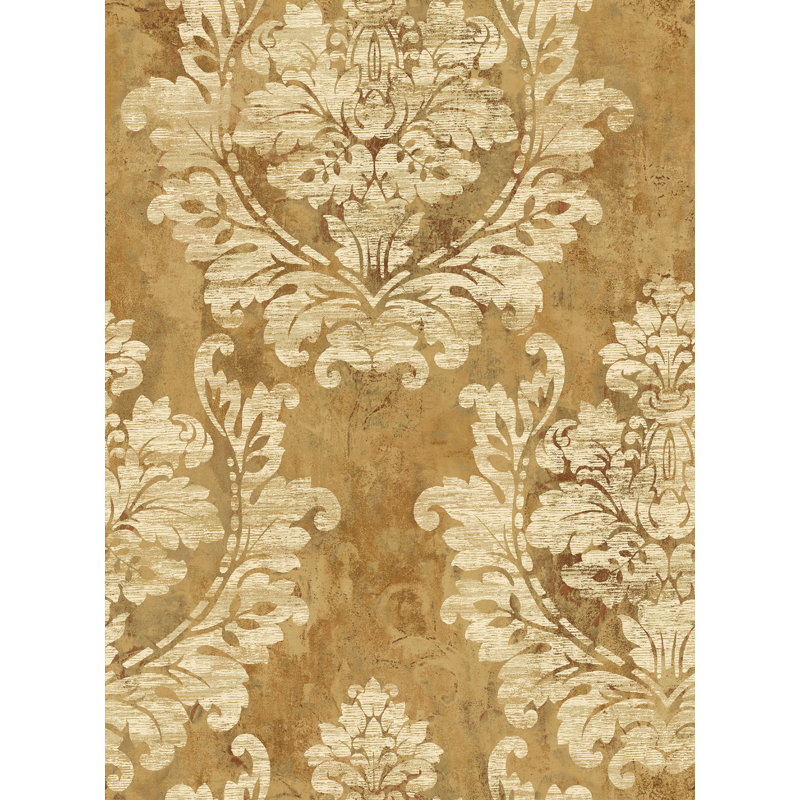  Papier peint à motif damassé Carnegie, Noyer cendré métallique