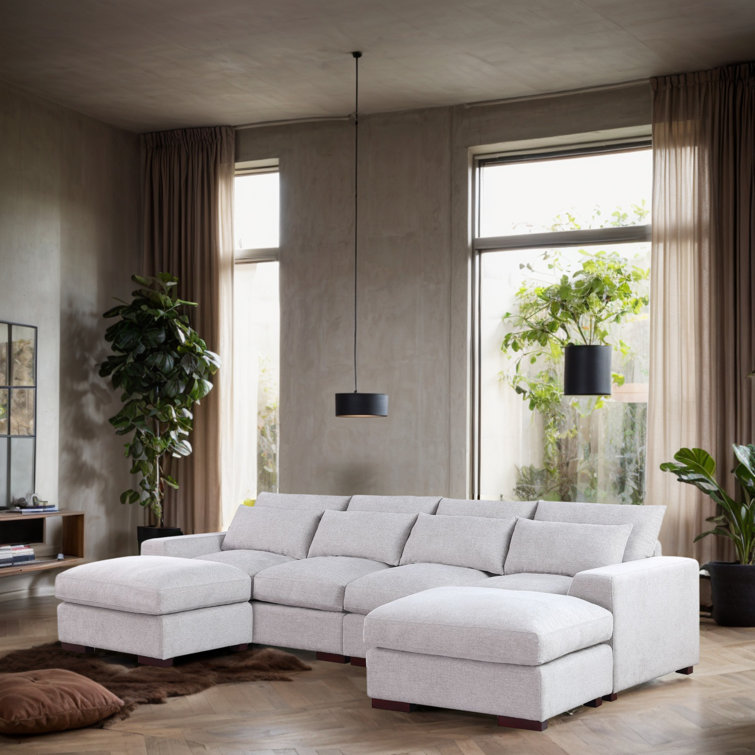 Tatman Linen Blend Sectional with 2 Ottomans