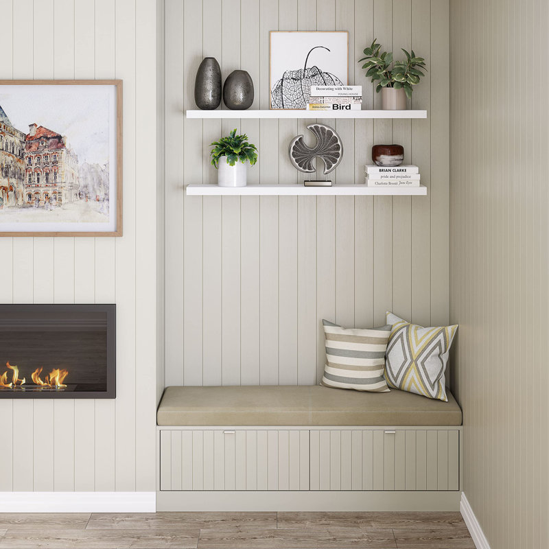 White Wood Floating Wall Shelves Set, 47.25'' Wide
