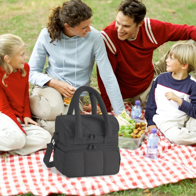 Grand sac à lunch isotherme avec conception à double couche étanche aux fuites, à compartiments multiples et poches latérales, pour le travail / pique-nique