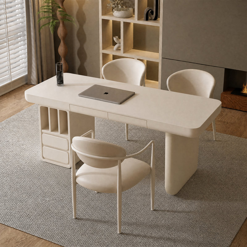 Bureau de direction moderne blanc cassé 63 po Drish pour bureau à domicile et bureau avec rangement