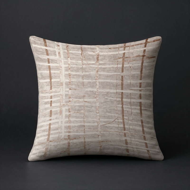 Coussin décoratif intérieur / extérieur gris Modern Modern, Gris / brun / beige abstrait 1, Carré 18 po