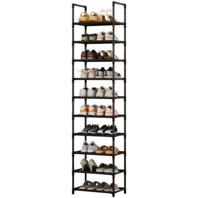 Range-chaussures à 10 niveaux, range-chaussures en métal avec tablettes en tissu amovibles, support à plancher haut pour garde-robe, vestibule, salon