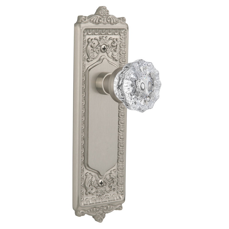 Egg & Dart Plate with Crystal Door Knob, Satin Nickel