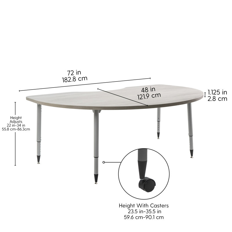 Table d'activité à grain de bois avec pieds fuselés réglables Adapte 48 x 72, Bois gris clair, Argent argent