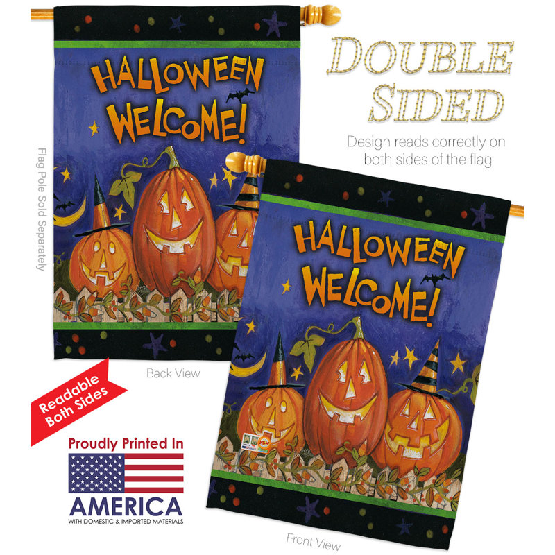 Drapeau d'Halloween à 2 côtés en polyester 40 x 28 po Welcome