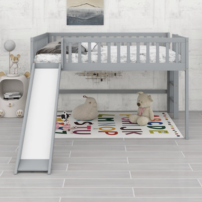 Compact Low  Loft Bed Built with Ladder and Glide Slide