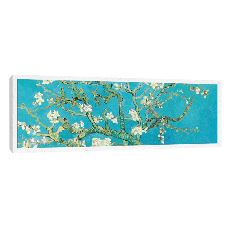 Almond Blossom by Vincent Van Gogh - Panoramic Painting on Canvas, 30.48 cm H x 91.44 cm W, White Framed
