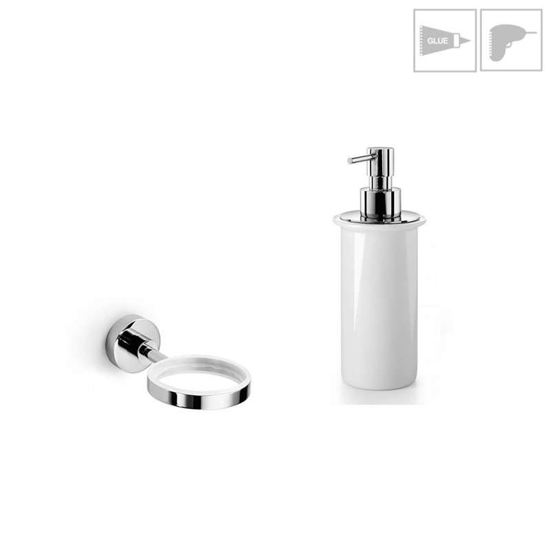 Distributeur de savon mural et porte-verre Duemila, Blanc céramique