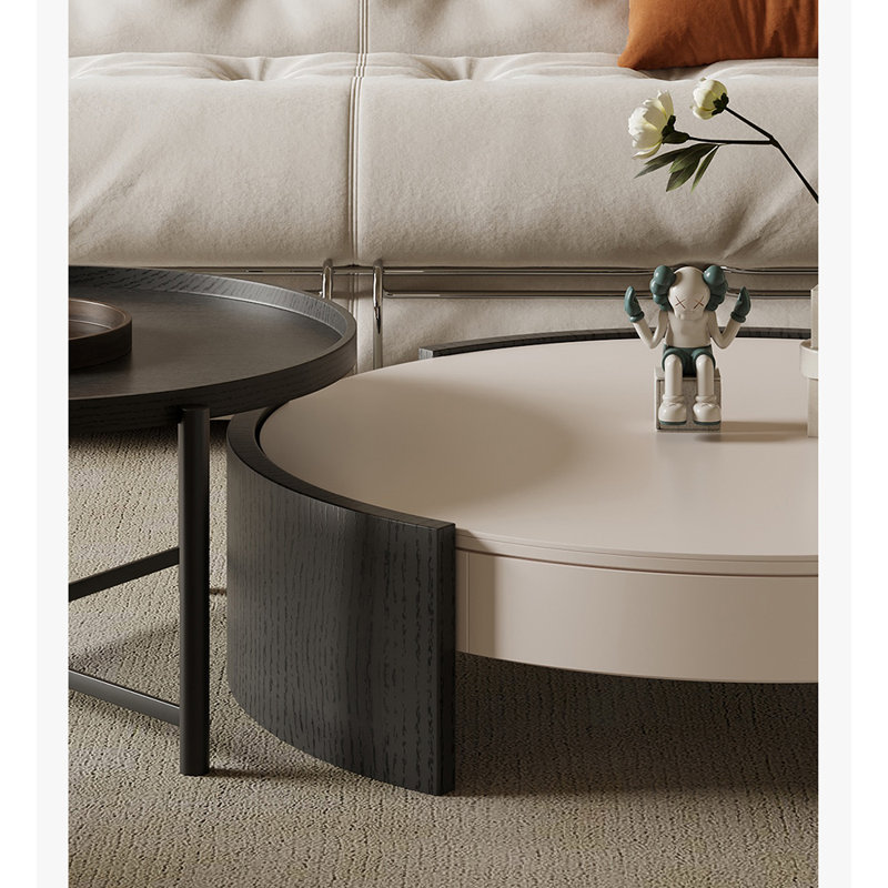 Table basse de style italien classique avec lumière de luxe, Blanc/Noir