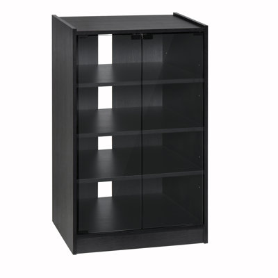 5-Tier Media Stand Cabinet with 3-Level Adjustable Shelves, Tempered Glass Doors and Cable Management, Media Stand by Latitude Run
