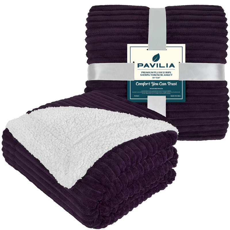 Purple Reversible Sherpa Fleece Throw Blanket