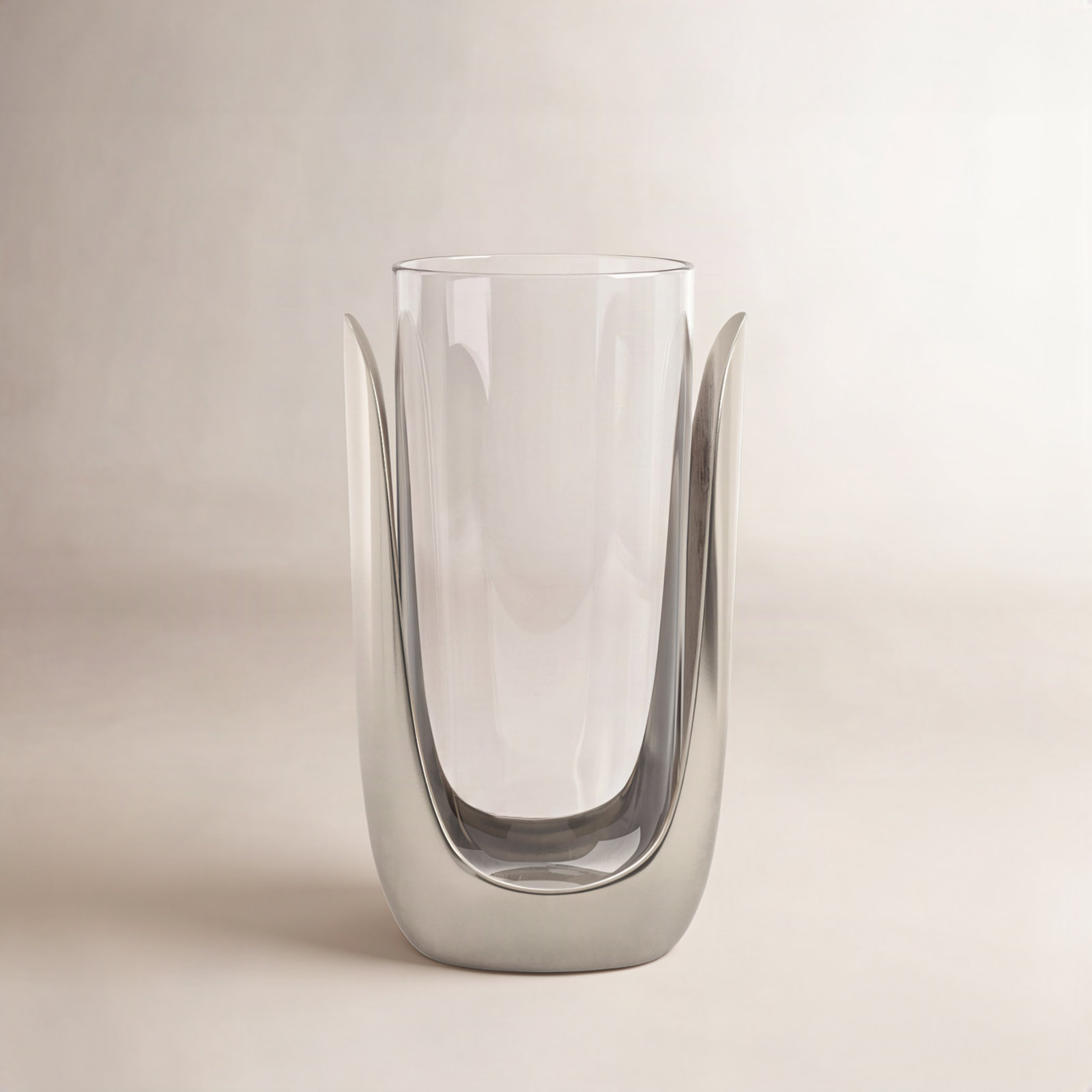 Glass Hurricane Candle Holder, 11" H x 6" W x 6" D, Silver